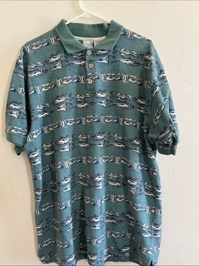 OP Men's Teal Fish-Print Polo Shirt